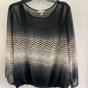 Black Blouson Sheer Top with Accents